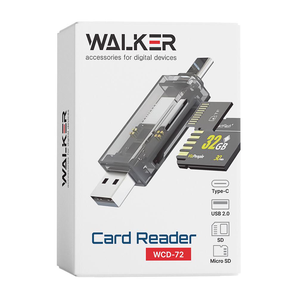 Кардридер Walker WCD-72 microSD SD card reader переходник USB2.0 Type-C Прозрачный - фото 2
