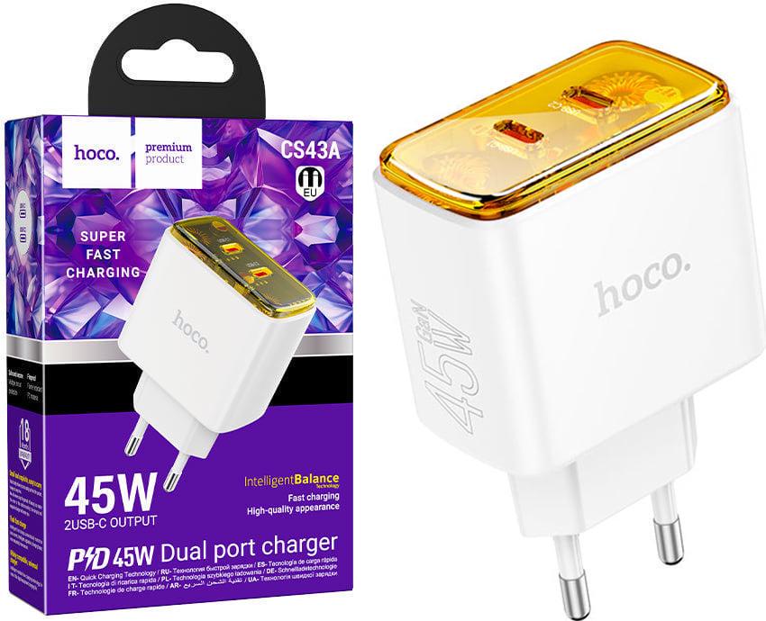 Зарядное устройство Hoco CS43A 45W PPS/PD/QC порты 2 Type-C White (43672)