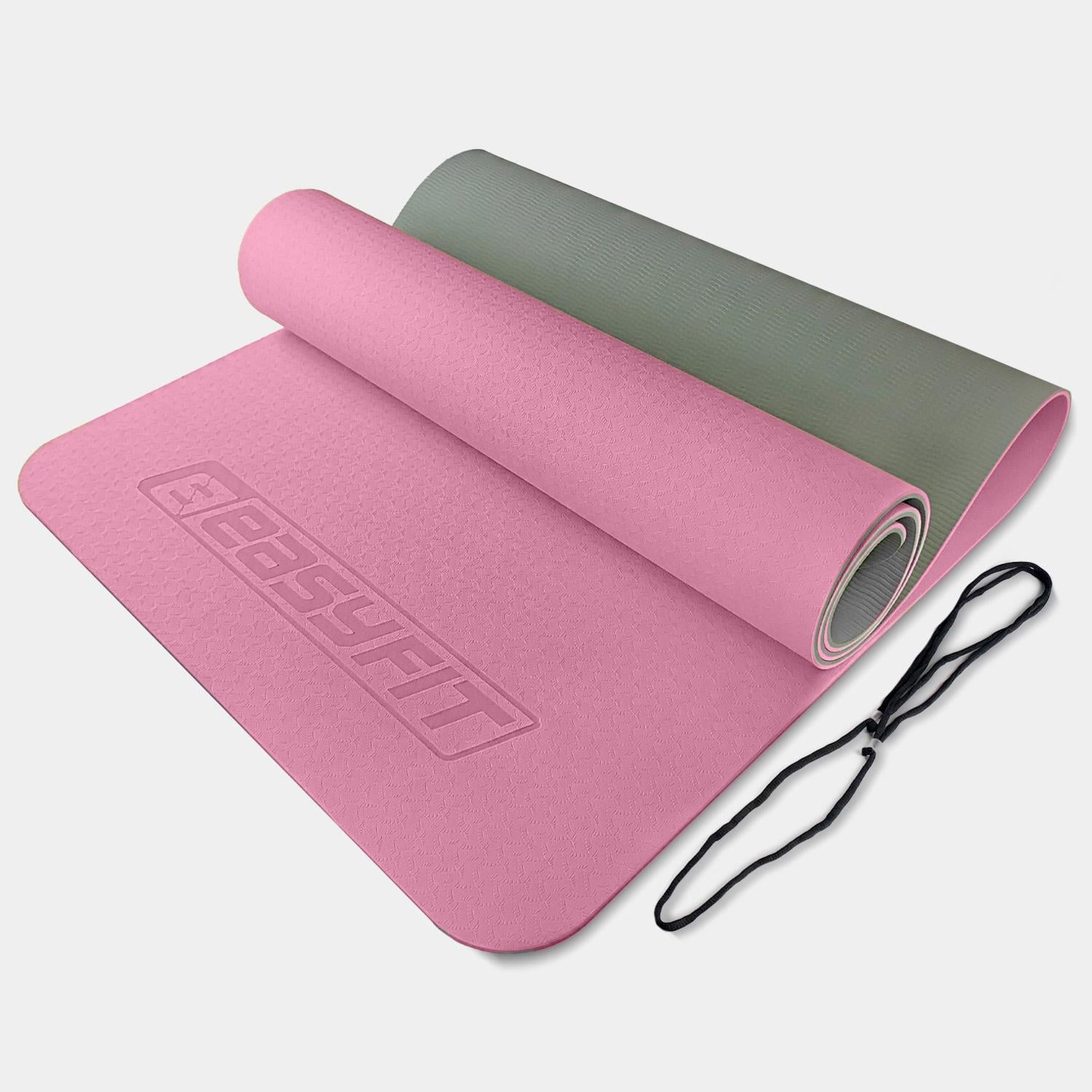 Килимок для йоги EasyFit TPE/TC двошаровий 183х61 см Рожевий/Сірий (EF-TPE6PKGY)