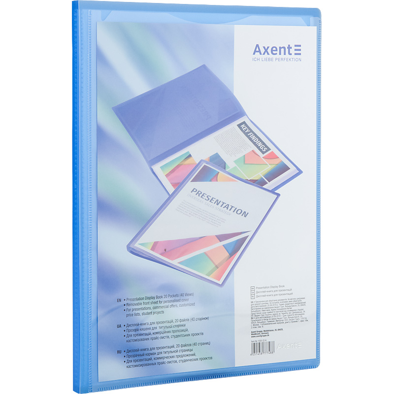 Дисплей-книга с карманом А4 на 20 файлов 1020-22-A Прозрачный синий (4251458777488)