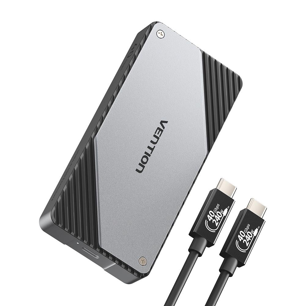 Корпус для SSD Vention 2230/2242/2260/2280 до 8 ТБ M.2 NVMe B+M Key и M Key USB 4.0 до 40 Гбит/с USB-C Thunderbolt 4/3 Серый (KPZH0)