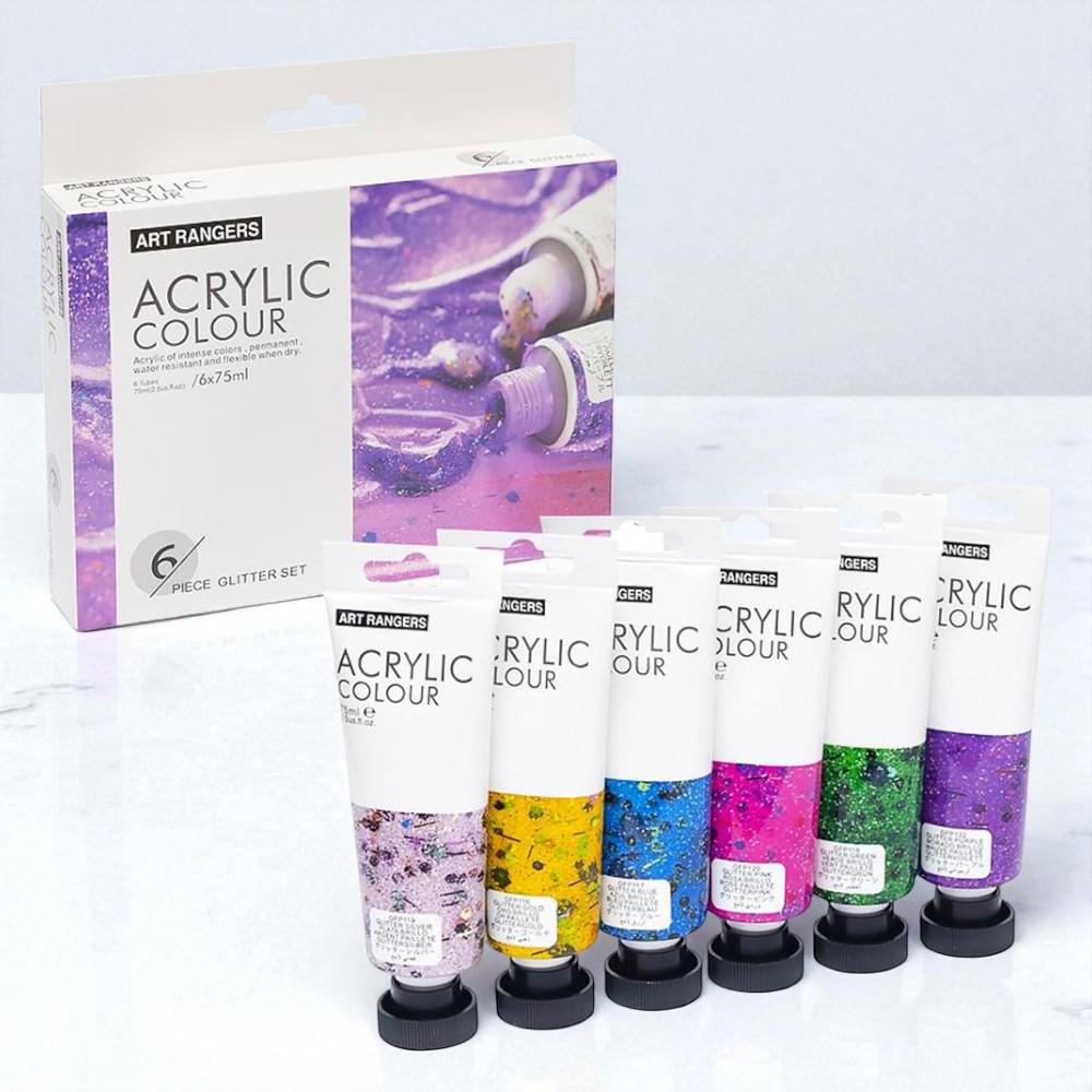 Краски акриловые художественные тюбики в коробке 6 блестящих цветов по 75 мл (37-112020)