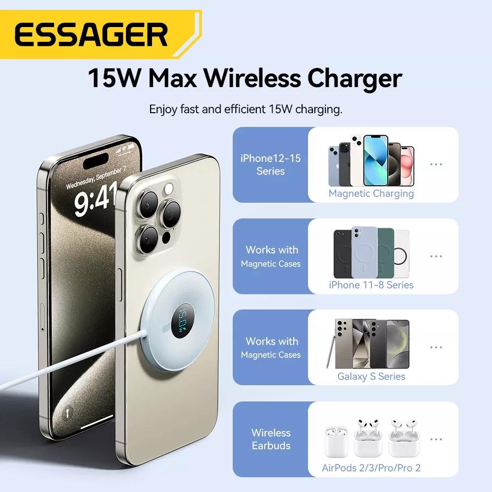Зарядное устройство беспроводное Essager Qi Magnetic Charger ES-WC10 15W Blue - фото 4 Зарядное устройство беспроводное Essager Qi Magnetic Charger ES-WC10 15W Blue - фото 4