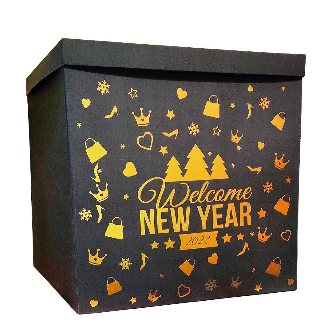 Коробка подарочная новогодняя сюрприз Welcome new year 70х70х70 см Черный