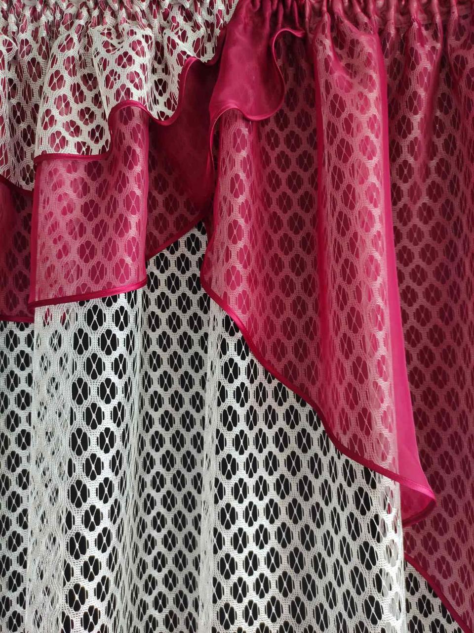 Фіранка Белла сітка з шифоновим ламбрекеном 285х170 см Білий з бордовим (кр-01) - фото 2 Фіранка Белла сітка з шифоновим ламбрекеном 285х170 см Білий з бордовим (кр-01) - фото 2