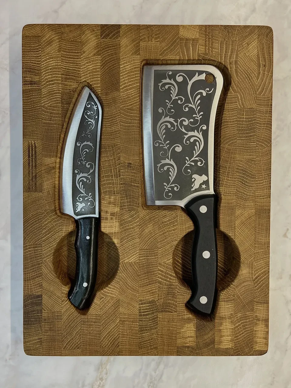 Набір кухонний Gorillas BBQ DS35 дошка обробна торцева з сокиркою Візерунок і ножем Шашличник 3 пр. (27722357)