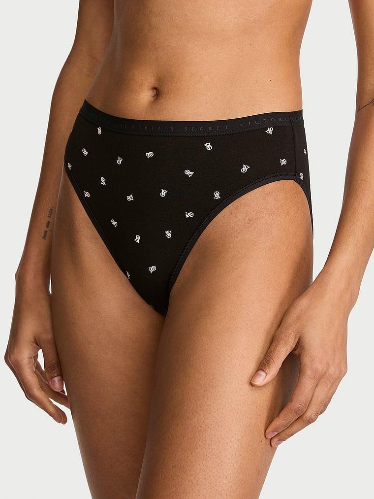 Трусики жіночі Victoria's Secret Stretch Cotton High-Leg Brief XS з логотипами Чорний (222597581124)