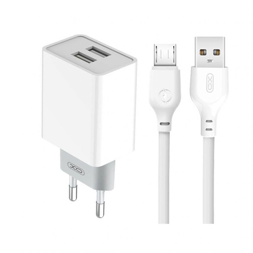 Адаптер Xo L65 2 USB/2.4A/Data Cable USB to Micro White