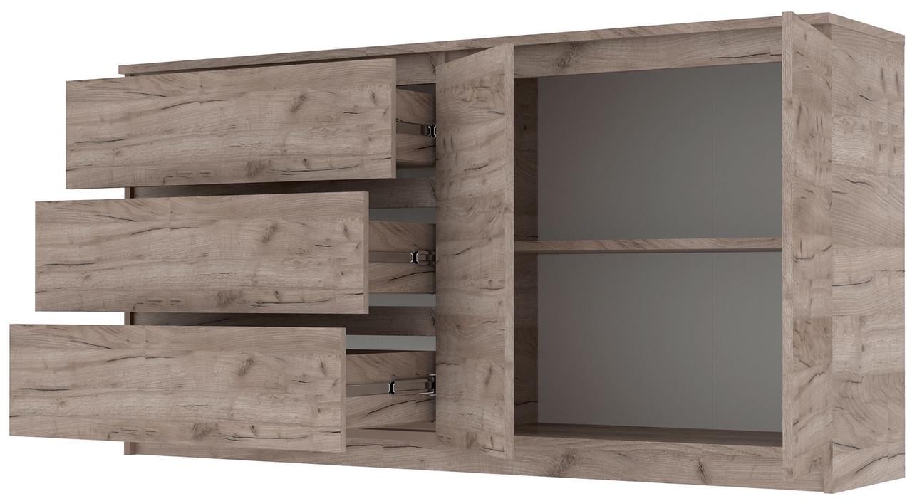 Комод для спальни с выдвижными ящиками левосторонний Мастер Форм Брайт 158х37,6х73 см Дуб крафт серый (23677191)