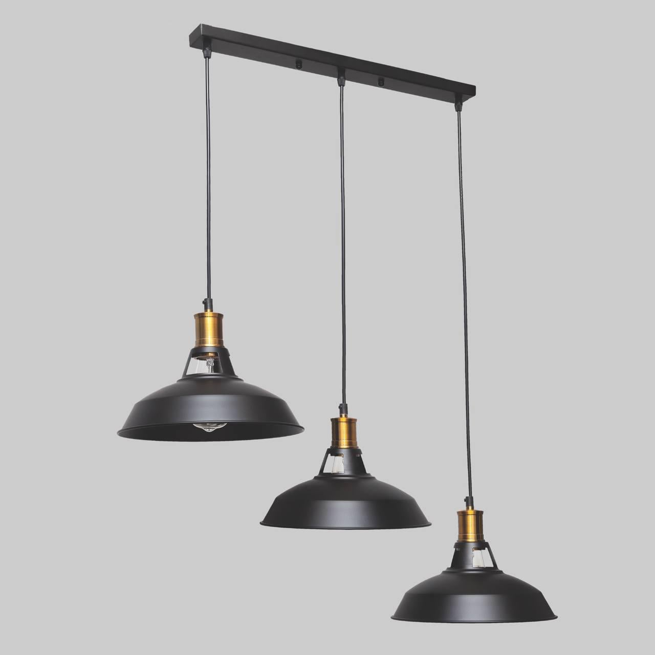 Люстра подвесная лофт с патроном на 3 плафона 27 см Серебряный (52-6857F3-3 BK)