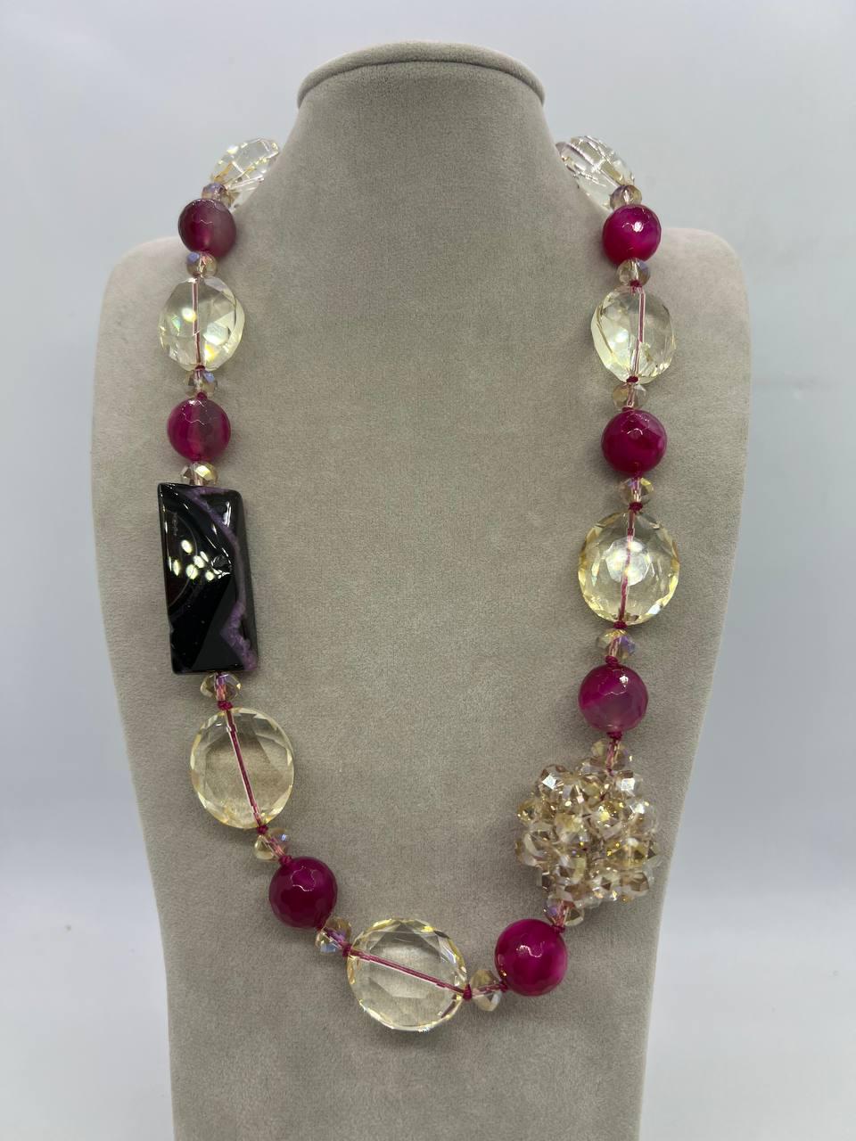 Бусы агат и стекло 50 см Разноцветный (12081)