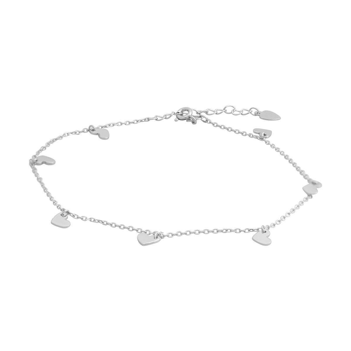 Браслет серебряный на ногу с подвесками в форме сердец
