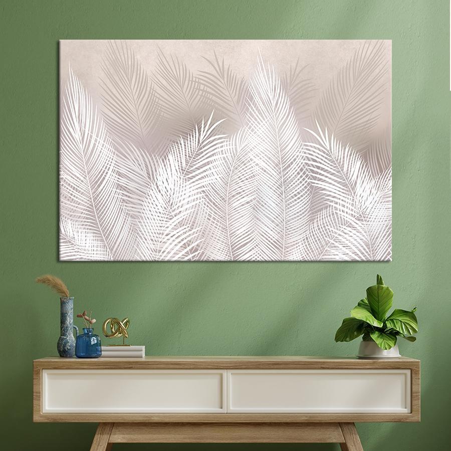 Картина на холсте Белые листья пальмы 80x54 см (V614-1_L)