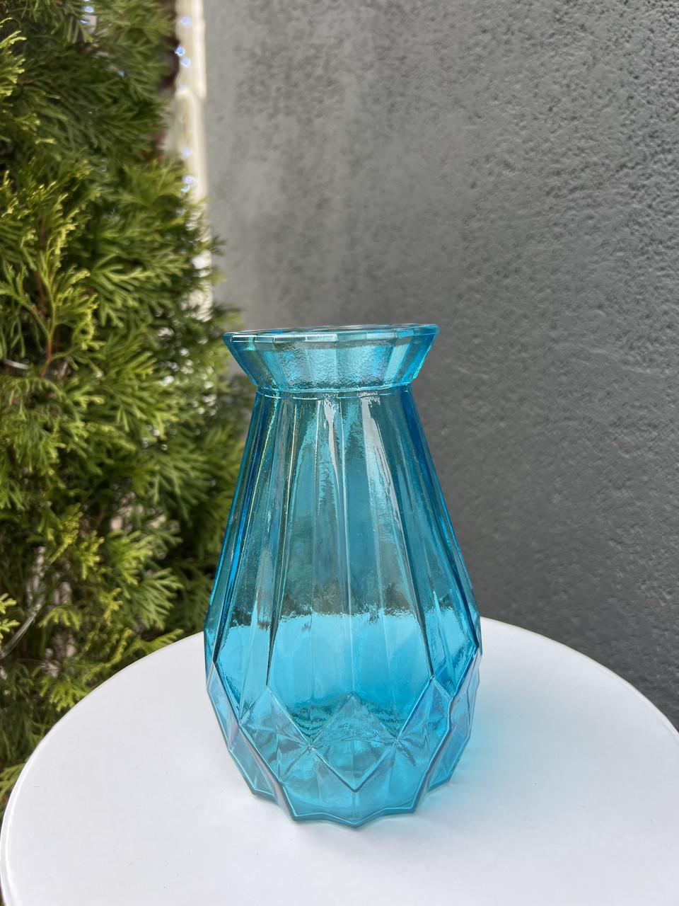 Ваза стеклянная Viva Jewel 18 см Голубой (2260)