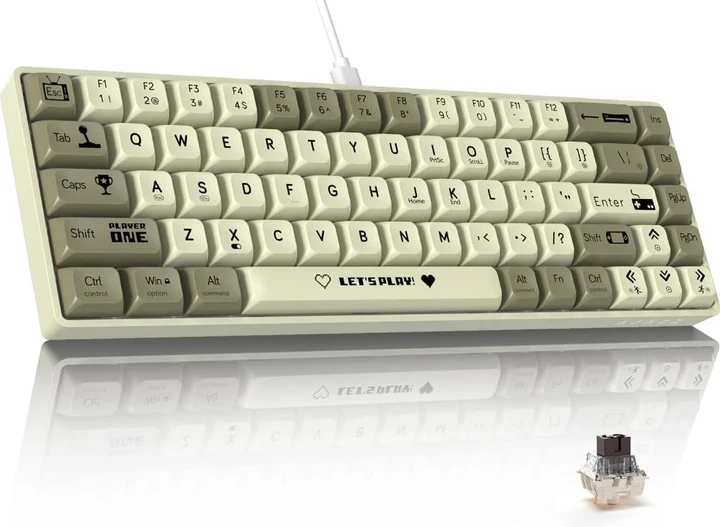 Клавиатура геймерская механическая AJAZZ AK680 на коричневых свечах Серый-Белый Grey-White