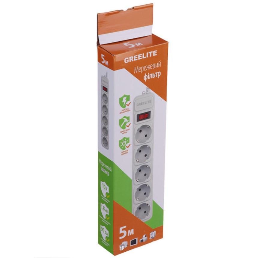 Удлинитель GREELITE MX-00007689BL на 5 розеток с выключателем 5 м Черный (30433443) - фото 3