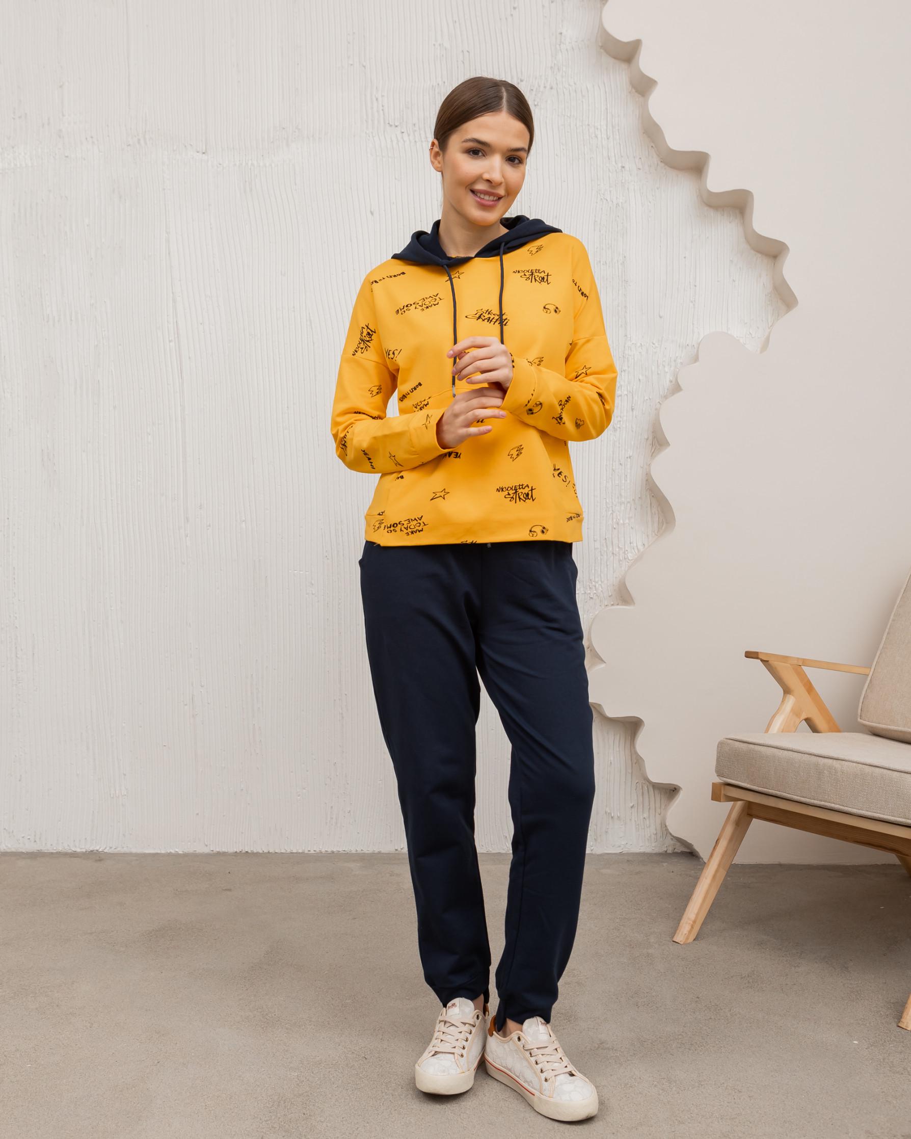 Cпортивный костюм худи с капюшоном nеплый Надписи Желтый