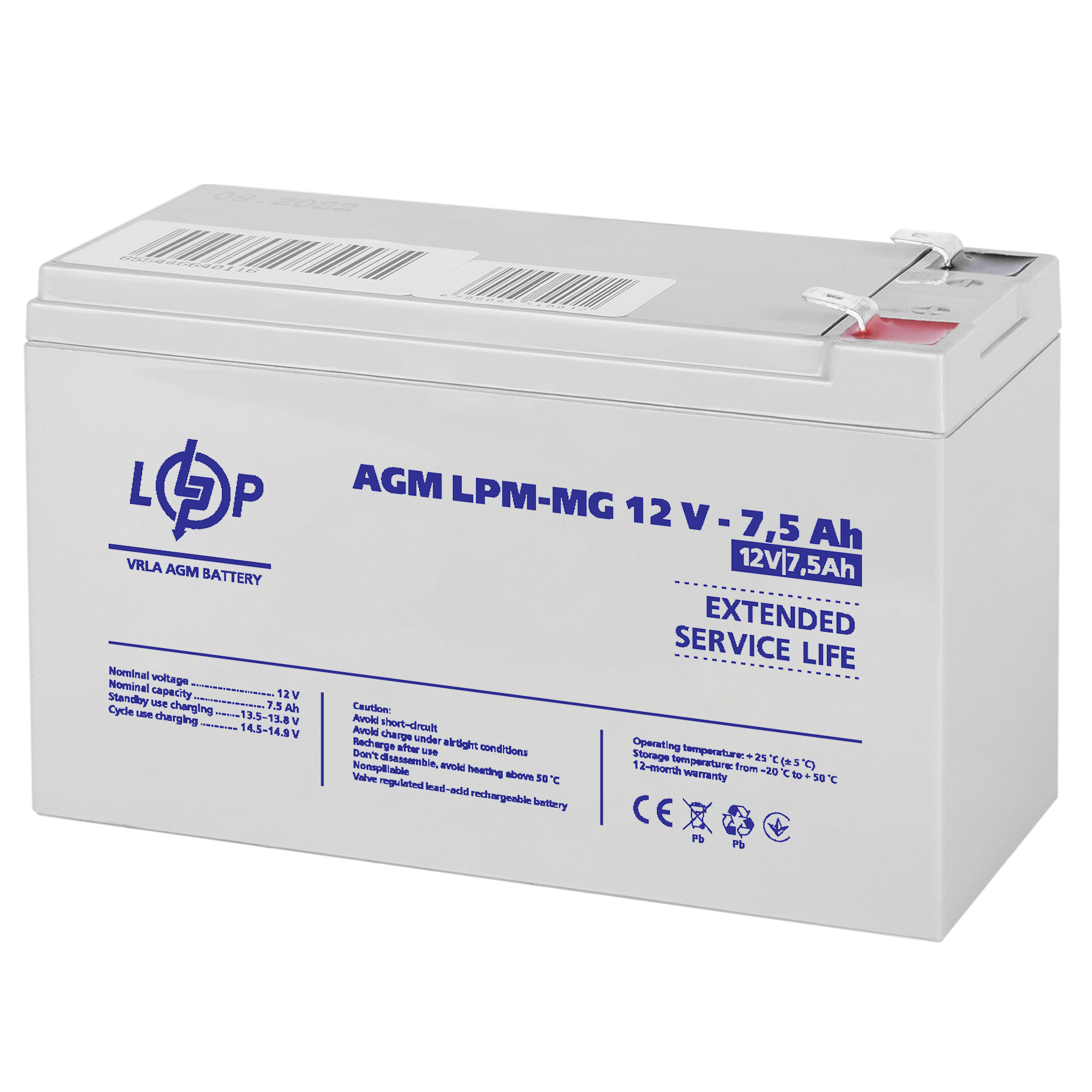Аккумулятор мультигелевый LPM-MG 12V-7,5 Ah - фото 1
