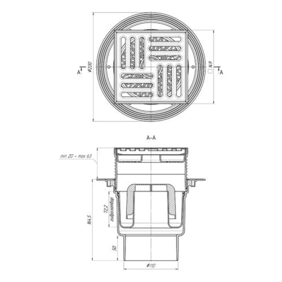 Трап ANIplast TA1712EU с вертикальным выпуском 110 мм с нержавеющей решеткой 15х15 см (CV024748) - фото 2