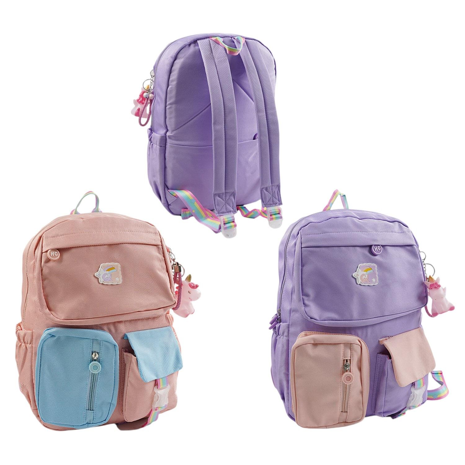 Рюкзак детский школьный 1 отделение 6 карманов брелок в комплекте Розово-голубой (C 72837) - фото 2 Рюкзак детский школьный 1 отделение 6 карманов брелок в комплекте Розово-голубой (C 72837) - фото 2