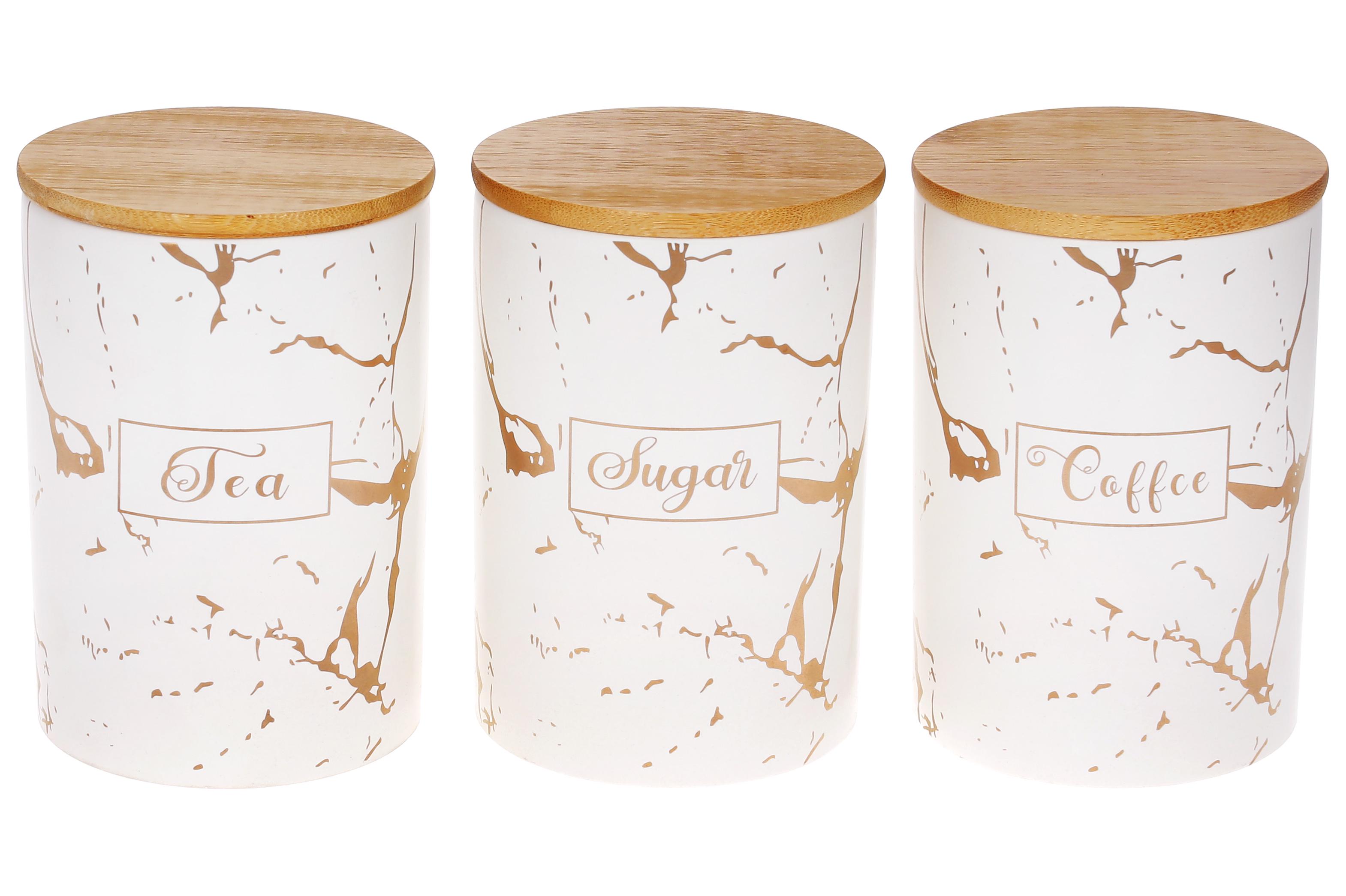 Набір керамічних банок BonaDi Sugar/Tea/Coffee з бамбуковими кришками 3 шт. 0,65 л (304-945)