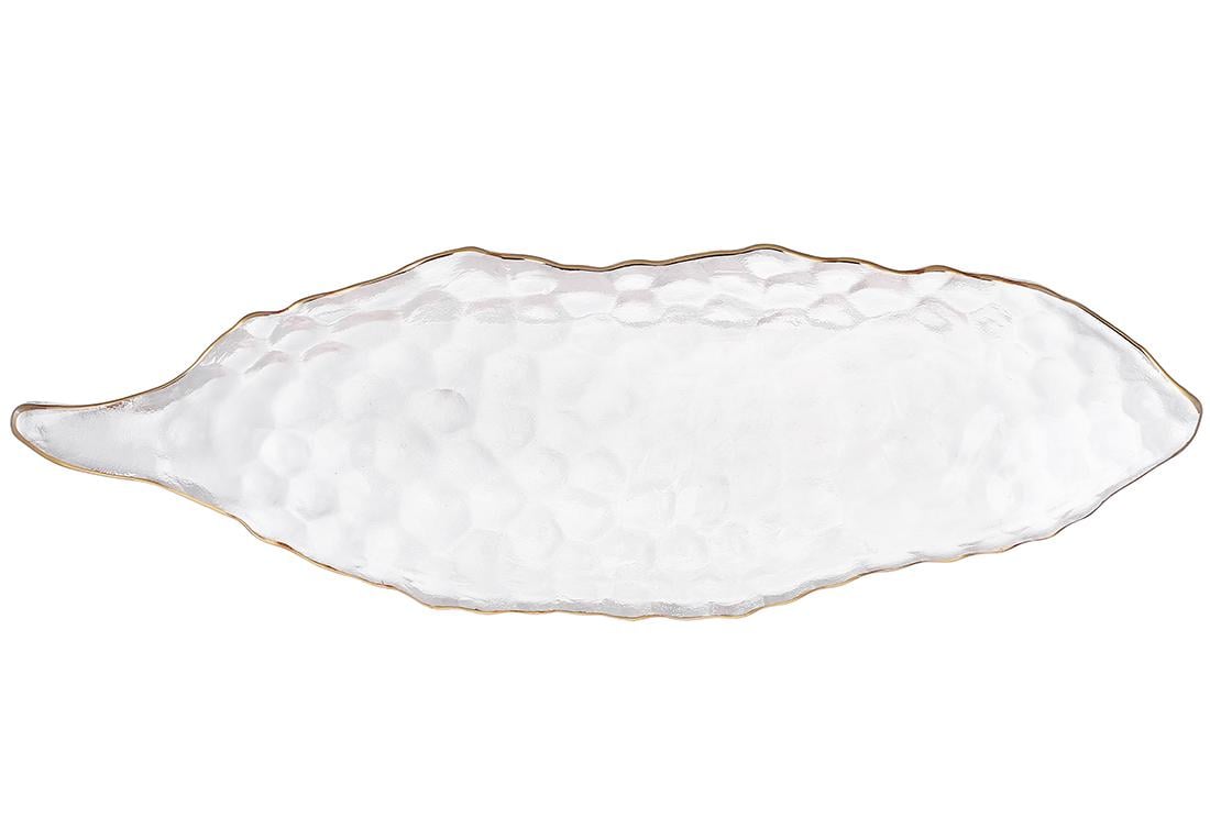 Блюдо стеклянное в форме листа Bauble 38,5х12х5 см Прозрачный с золотым ободком (992-099) Блюдо стеклянное в форме листа Bauble 38,5х12х5 см Прозрачный с золотым ободком (992-099)