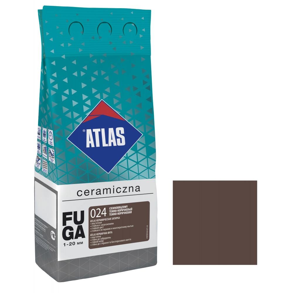 Фуга для плитки ATLAS CERAMICZNA 024 керамічна 1-20 мм 2 кг Темно-коричневий (000104396) - фото 1