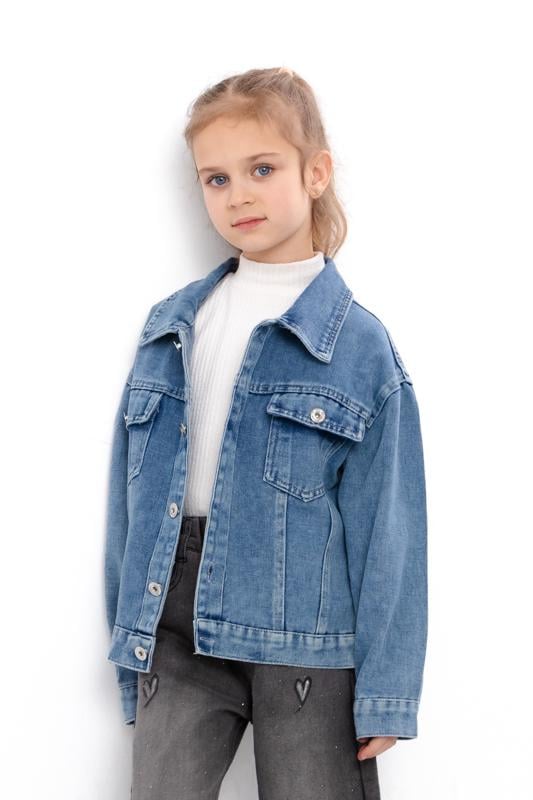 Куртка джинсова для дівчинки-підлітка з накладними кишенями Носи Своє 150 см Синій (18125)