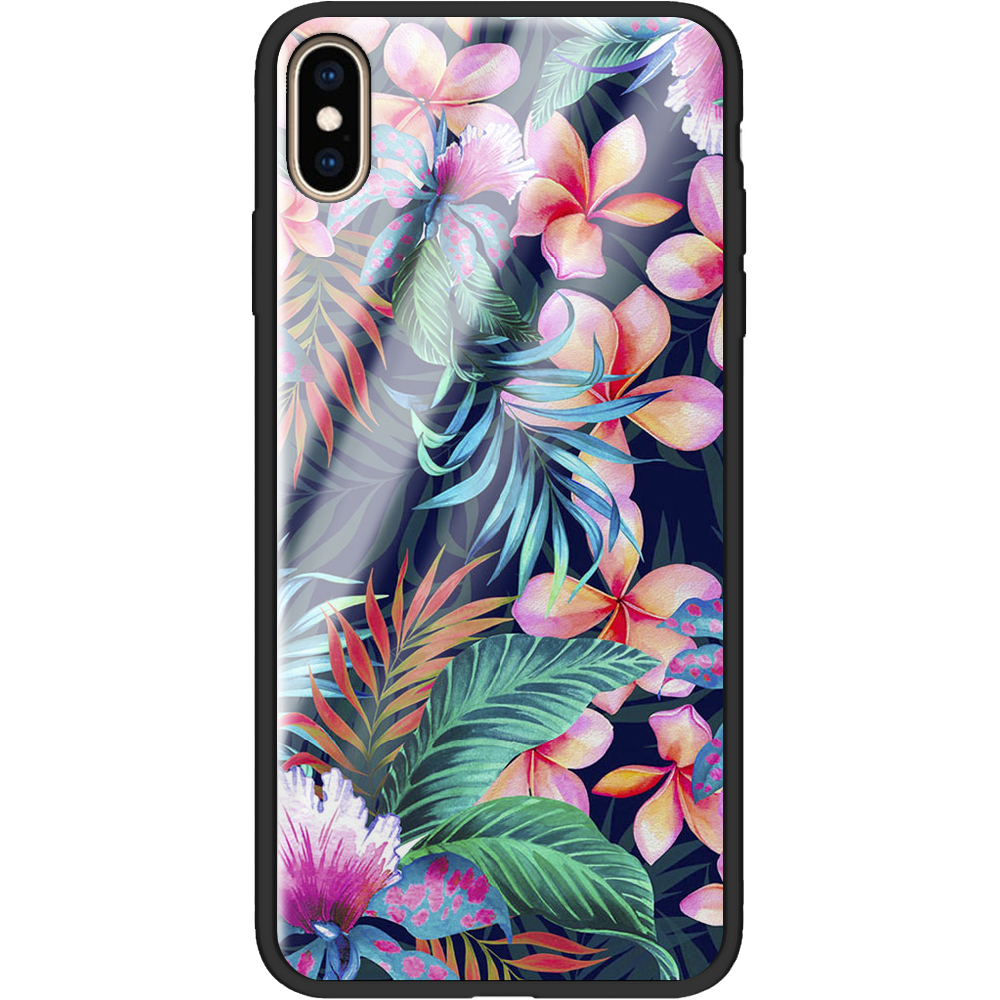 Чехол Boxface iPhone XS Max flowers in the tropics Черный силикон со стеклом (35321-up1971-37735)