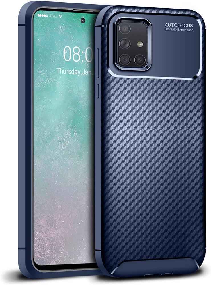 Чехол накладка Auto Focus Carbon для Samsung Galaxy A71 A715 Blue (20063-28)