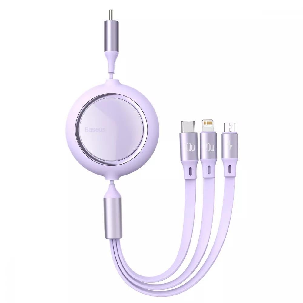 Кабель Baseus Bright Mirror Retractable 3in1 Micro USB Lightning Type-C CAMLC-AMJ03 100 W 120 см Purple