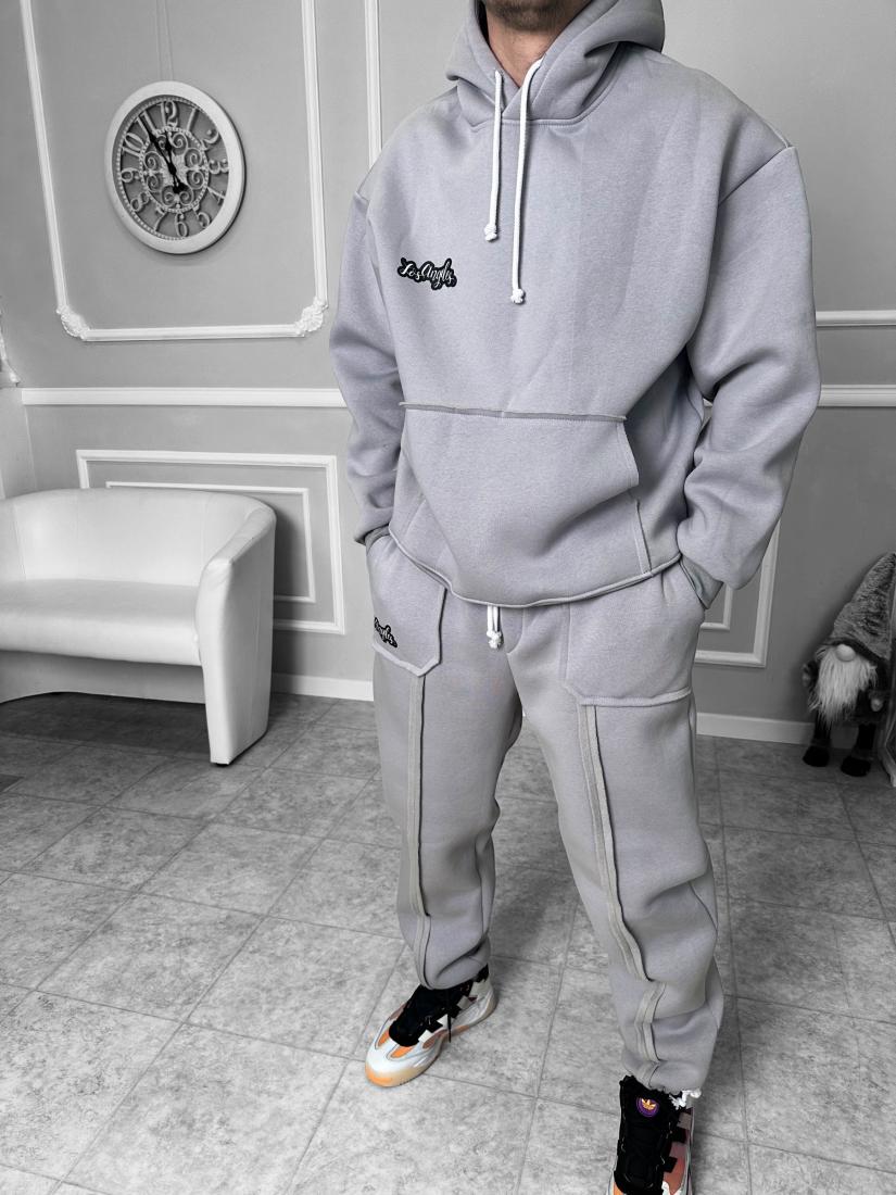 Спортивний костюм чоловічий 5-782 ДТФ утеплений S Світло-сірий