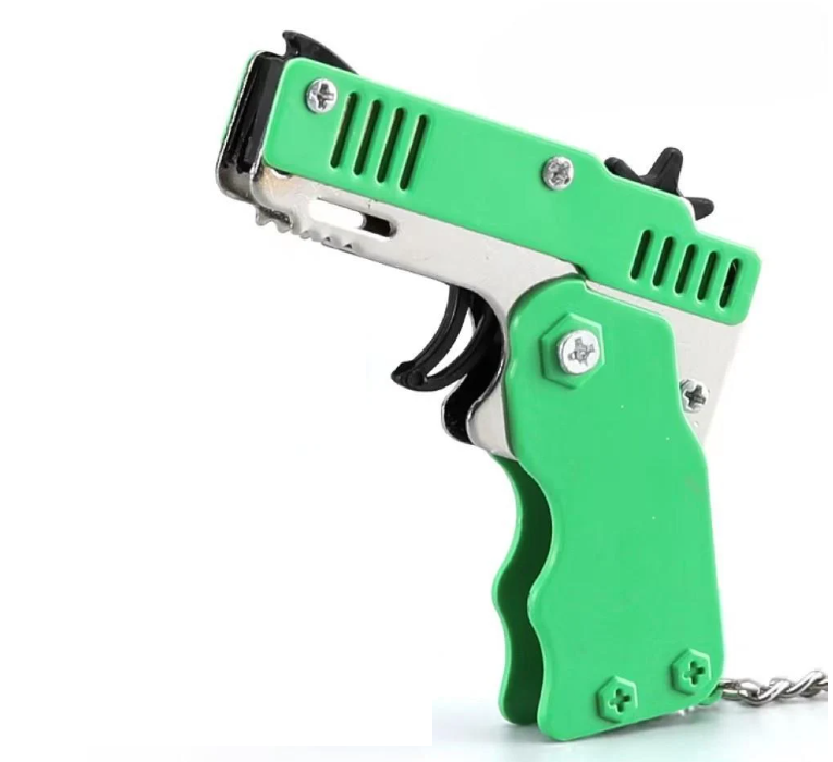 Пистолет-брелок складной стреляет резинками 60 шт. резинок Зеленый (0152)