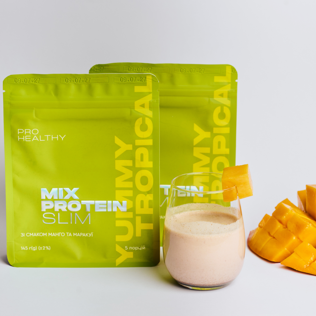 Жироспалювач низькокалорійний коктейль зі смаком манго та маракуї для зменшення ваги Mix Protein Slim Yummy Tropical PRO HEALTHY CHOICE 145 г - фото 3 Жироспалювач низькокалорійний коктейль зі смаком манго та маракуї для зменшення ваги Mix Protein Slim Yummy Tropical PRO HEALTHY CHOICE 145 г - фото 3