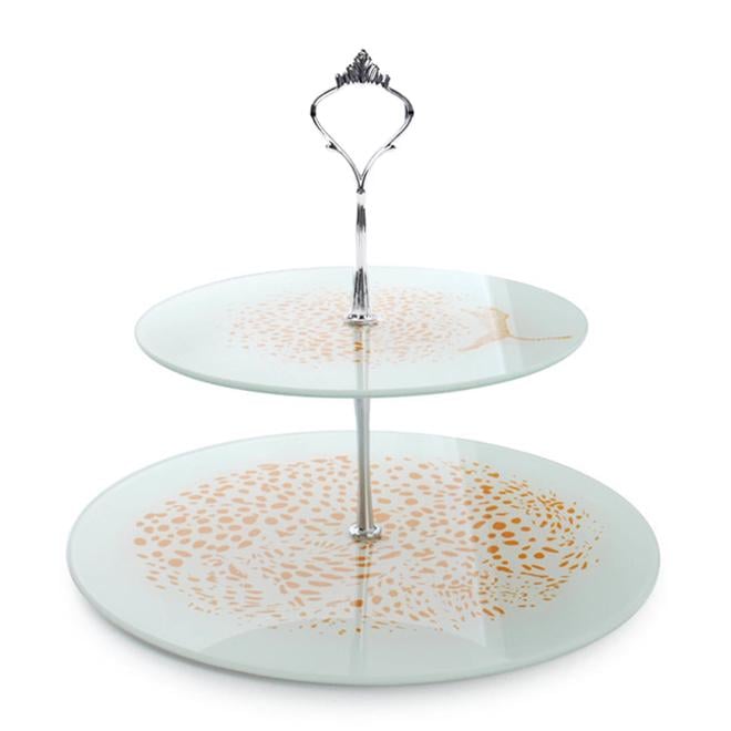 Тортница стеклянная двухъярусная Lampart Gold (30363)