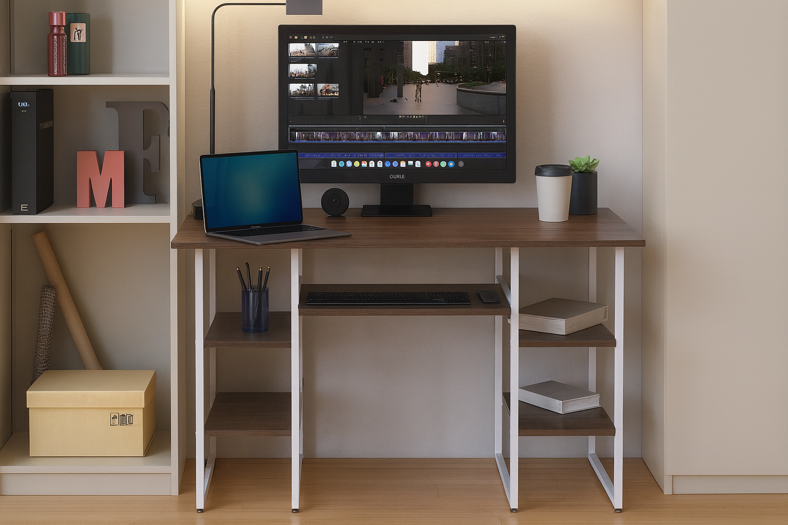 Комп'ютерний стіл Ferrum Tim полиця для клавіатури метал/ДСП 16 мм 140х70 см Білий/Дуб Сонома Трюфель (FRD-101383)