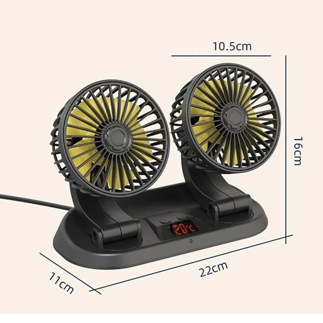 Вентилятор автомобільний від прикурювача 12-24v подвійний з регулюванням швидкості та термометром (2375970930) - фото 8