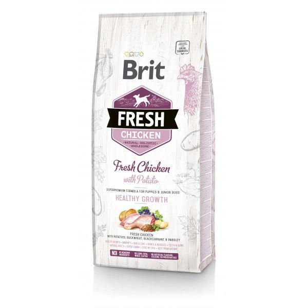 Корм сухой Brit Fresh Healthy Growth с курицей и картофелем для щенков и юниоров 12 кг (8595602530717)