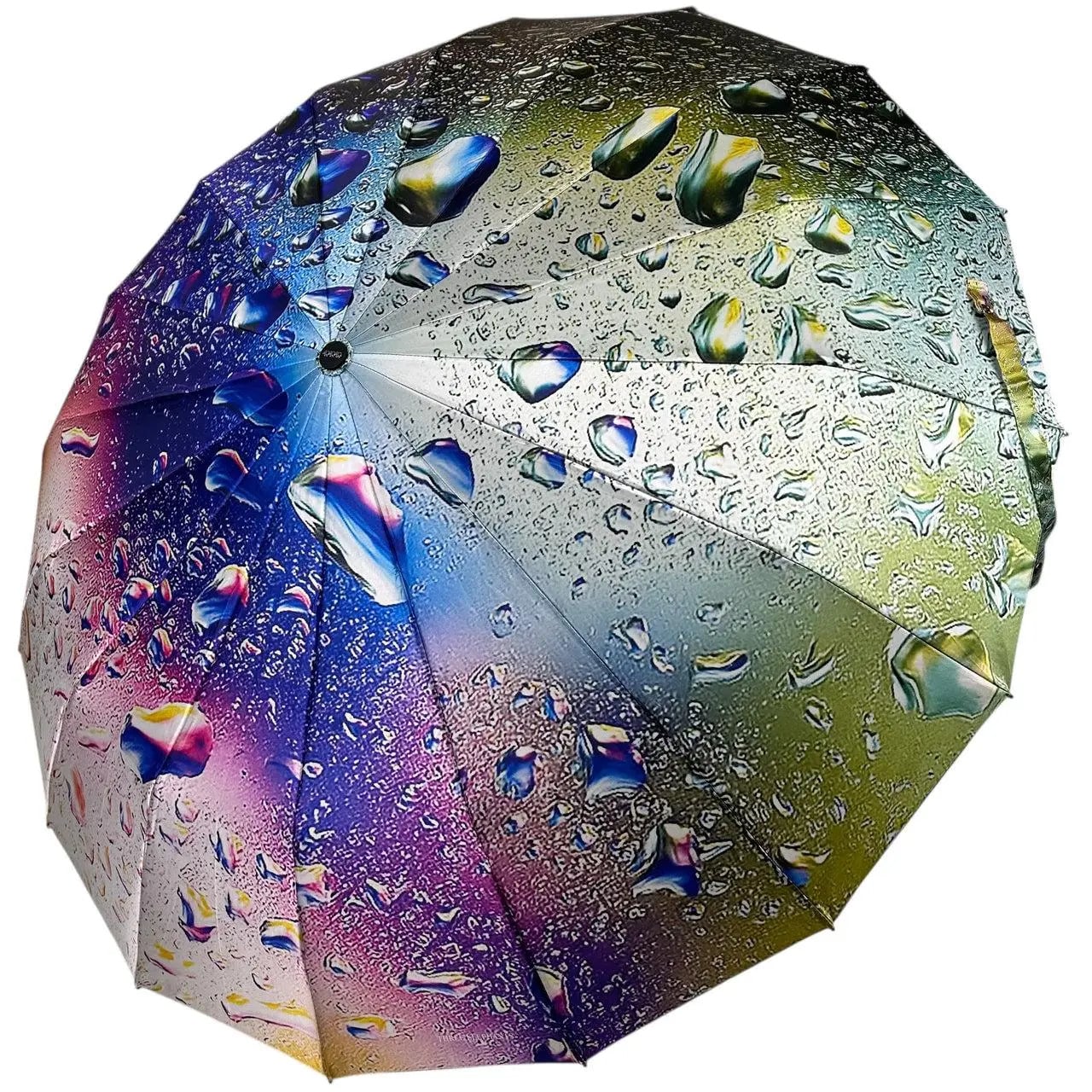 Зонт автомат женский Три Слона 7521-6 на 16 усиленых спиц 3 сегмента сатиновый купол капли дождя Зеленый