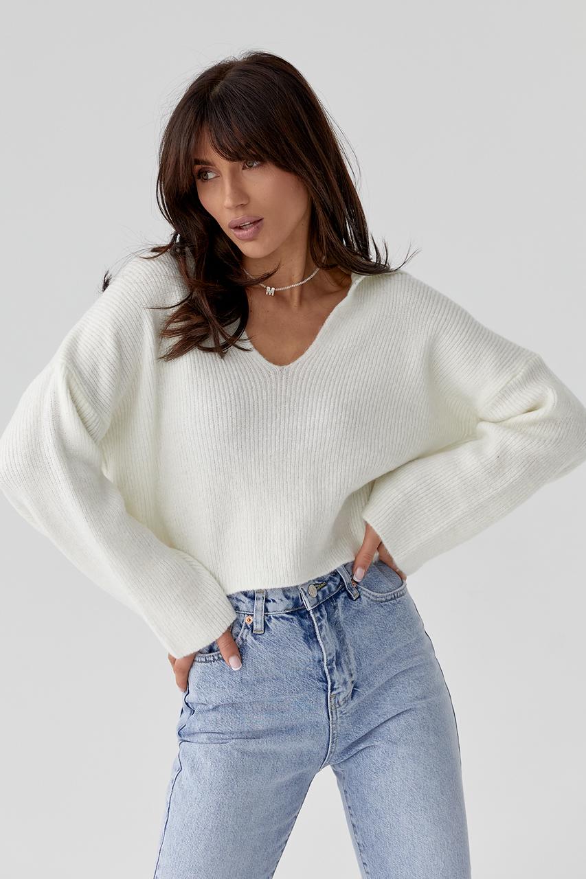 Кофта в'язана oversize з відкладним коміром L Молочний