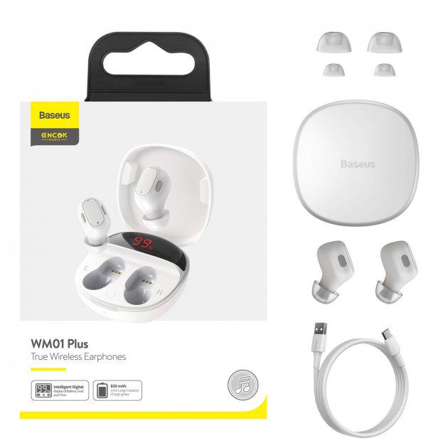 Беспроводные наушники Bluetooth BASEUS Encok True Wireless Earphones WM01 Plus NGWM01P-02 White - фото 2