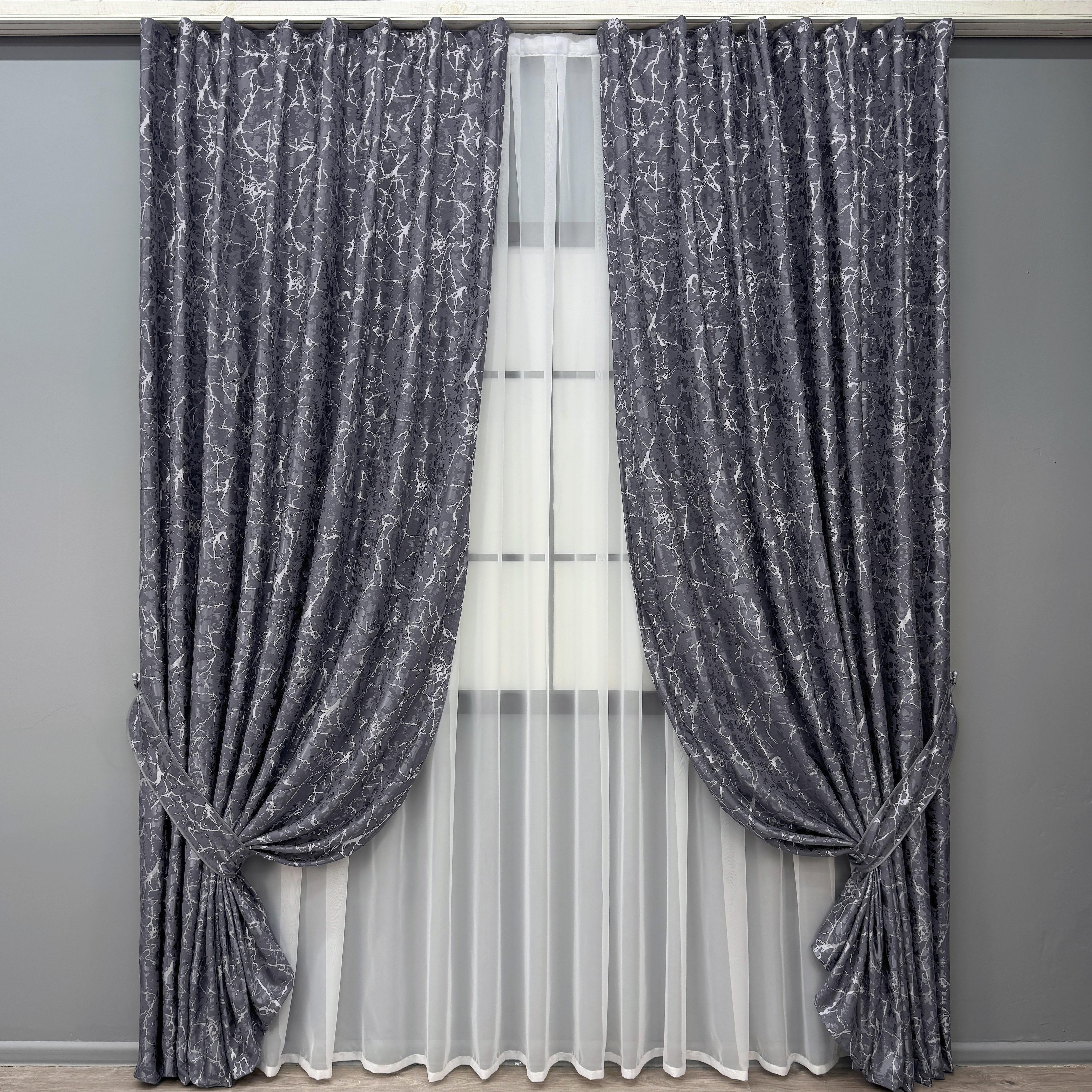 Комплект штор VR-Textil лен мрамор Royal Touch №2004ш 200х270 см 2 шт. Графитовый (32-480)