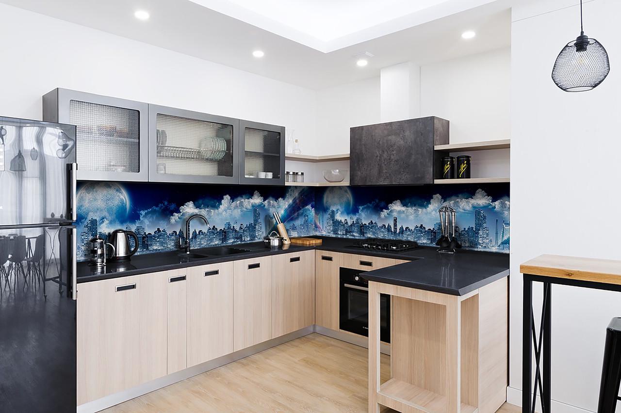 Кухонный фартук Космический мост из самоклеющейся виниловой пленки 65х250 см Синий