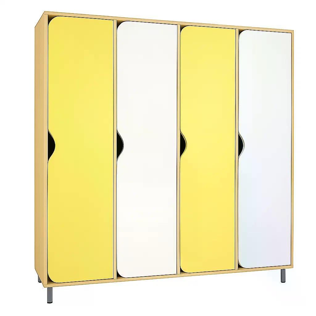 Шкаф для раздевалки DS-030 4-секционный на металлических регулируемых ножках White/Yellow - фото 1 Шкаф для раздевалки DS-030 4-секционный на металлических регулируемых ножках White/Yellow - фото 1