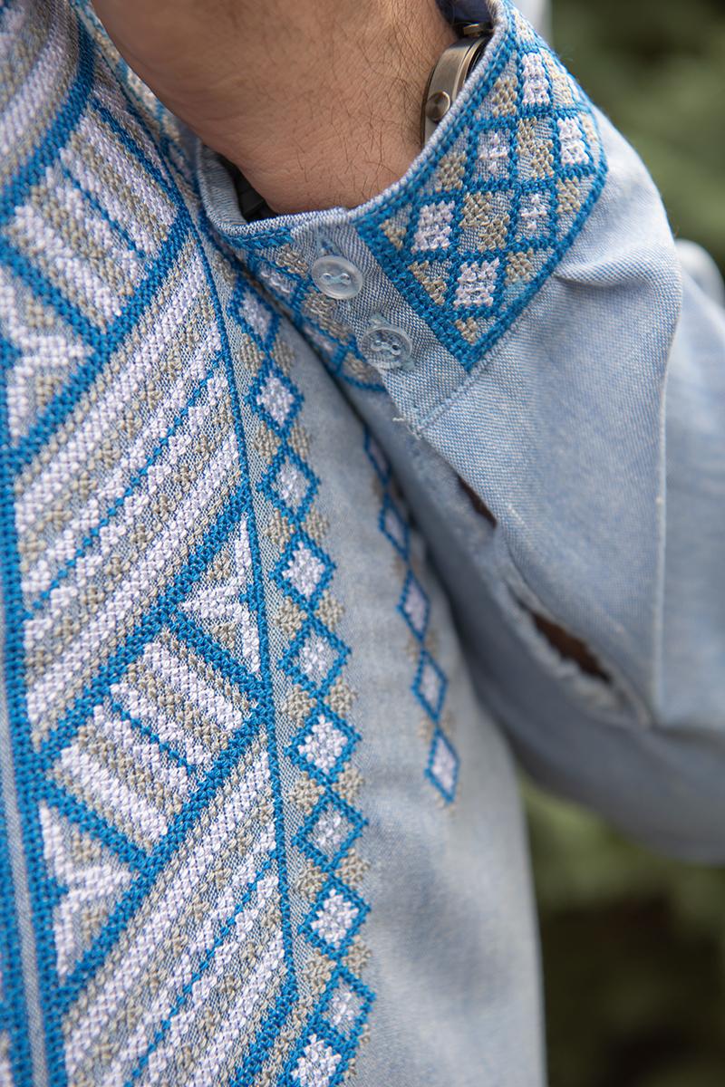 Вышиванка мужская натуральный лен XL Голубой (2379706426) - фото 3