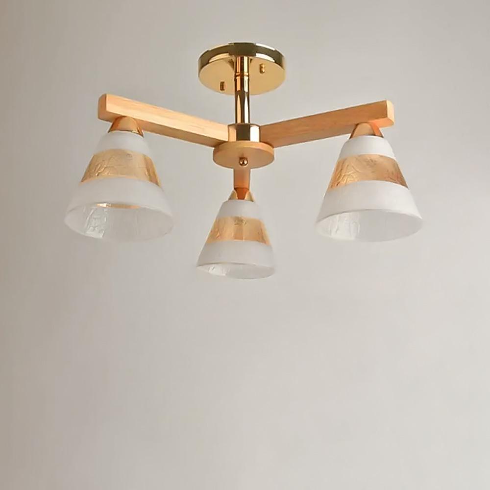 Люстра стельова Light House SH-19189/3 FG 560х560х260 мм E27х3 з деревом Білий/Золотистий/Янтарний (78481)