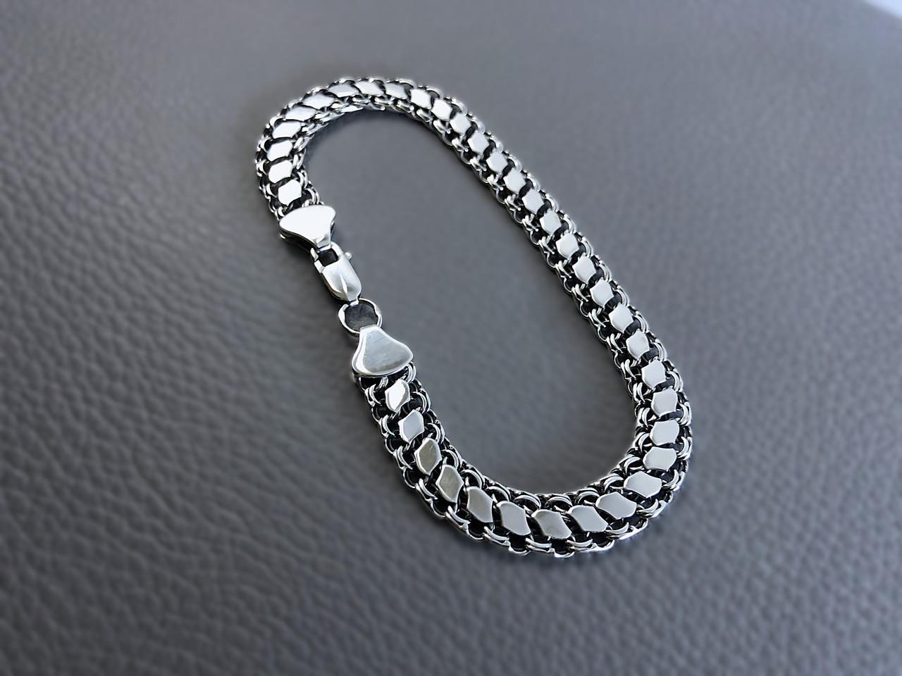 Браслет серебряный двойной Бисмарк с накладками р. 19