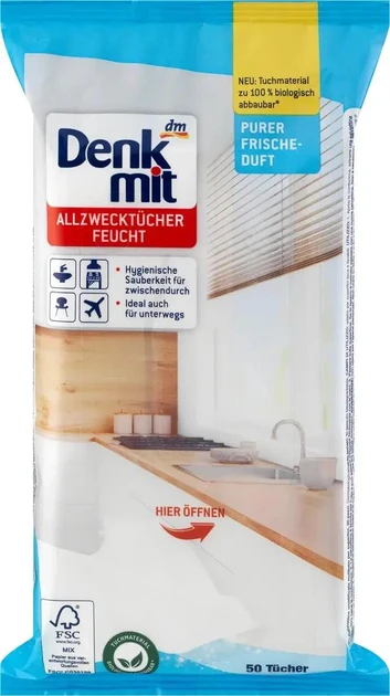 Влажные салфетки Denkmit Pure Frische универсальны для уборки 50 шт.