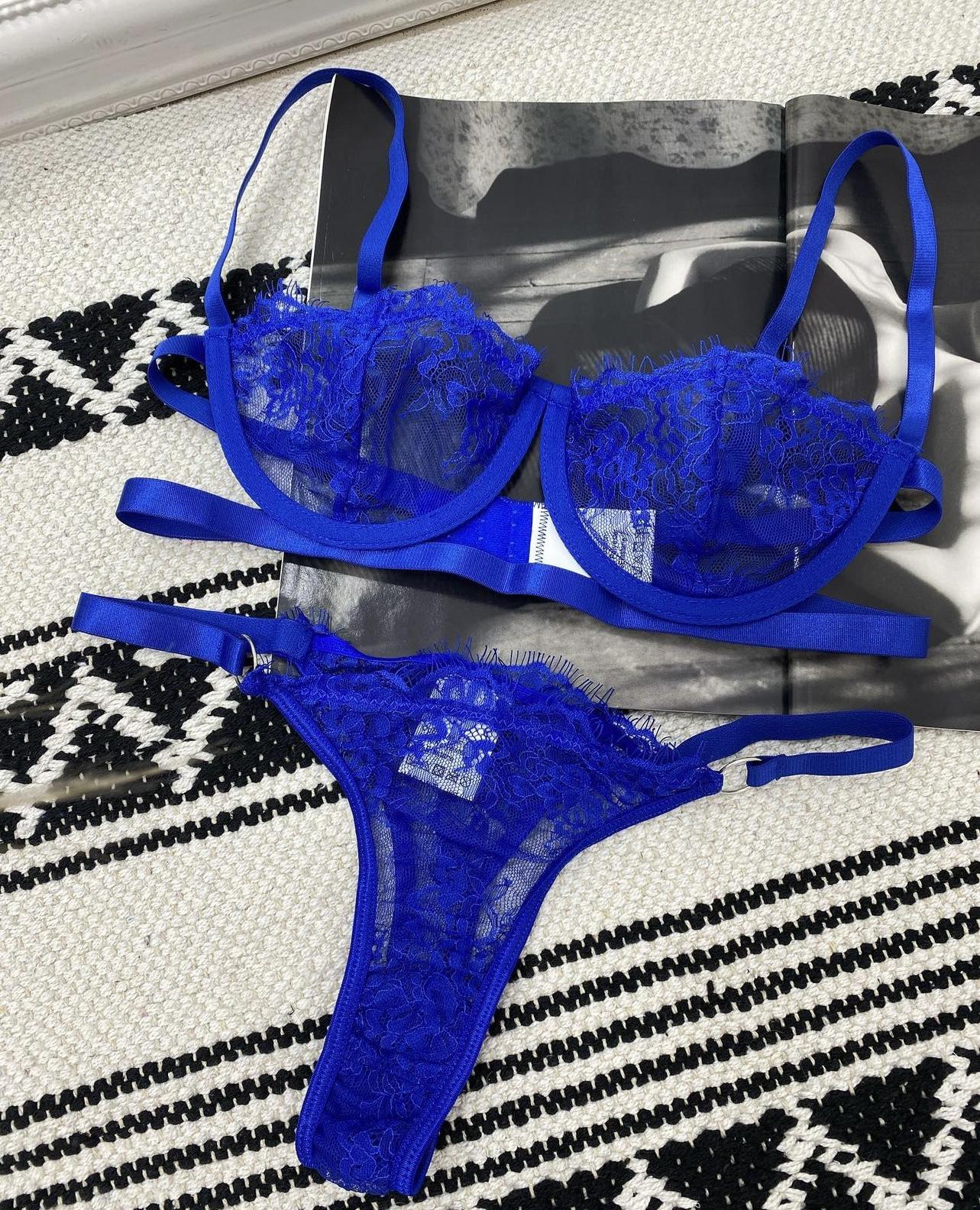 Комплект білизни мереживний ліф балконет/трусики S Яскраво-синій електрик (0035S) - фото 8