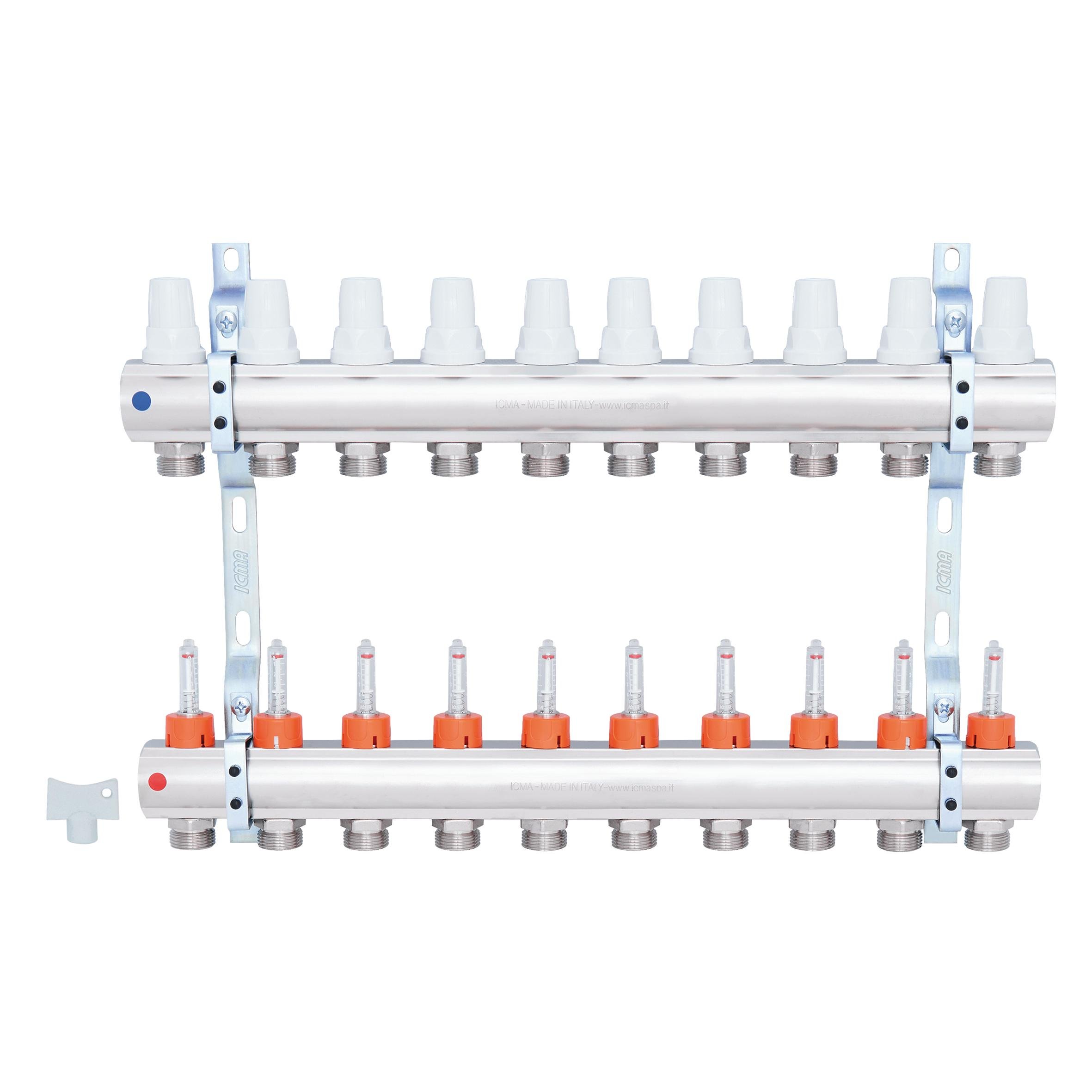 Колектор для теплої підлоги ICMA 87K013PM06 10 контурів з витратомірами 1"/3/4" (78717) - фото 3